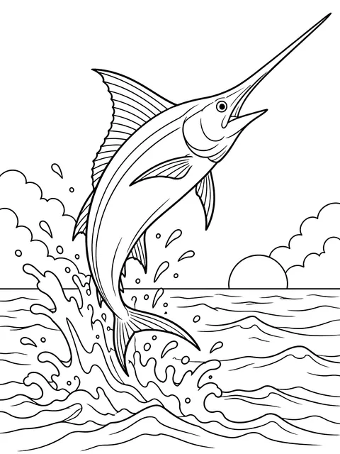 Swordfish leaping coloring page