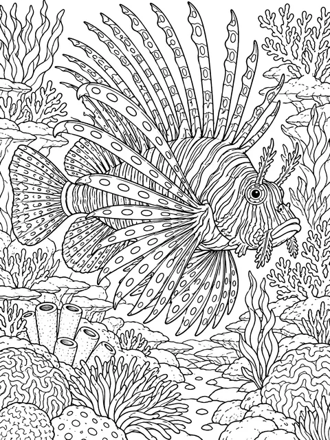 Detailed Lionfish with fanned spines coloring page