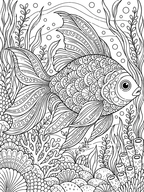 Detailed Fish with patterned scales coloring page