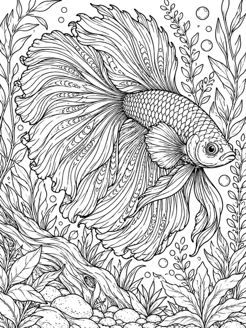 Detailed Realistic betta fish coloring page