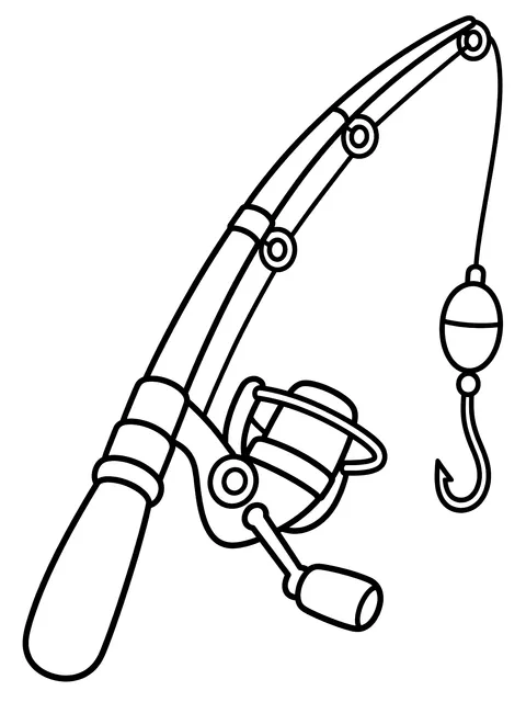 Easy Rod and reel coloring page