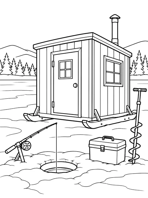 Ice fishing hut coloring page