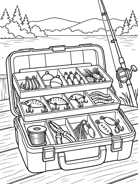 Open tackle box coloring page