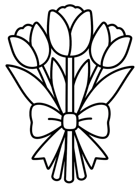Easy Tulip bouquet tied with a bow coloring page