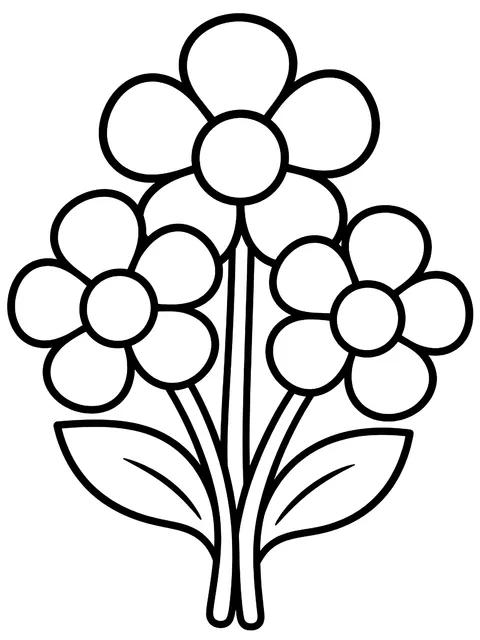 Easy Posy of three big flowers coloring page