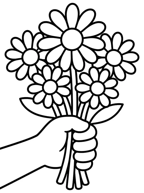 Easy Bunch of daisies held in a hand coloring page