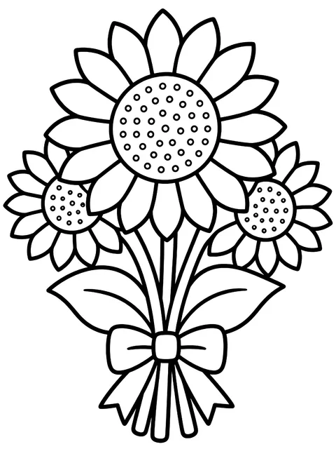 Easy Sunflower bouquet coloring page