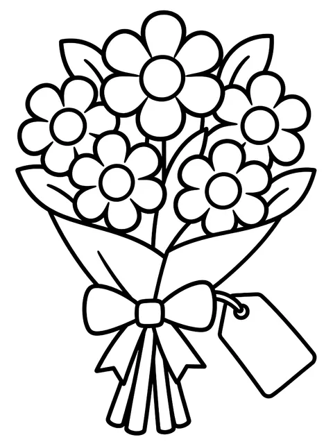Easy Bouquet with a blank gift tag coloring page