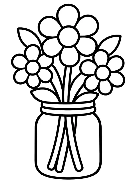 Easy Flowers in a jam jar coloring page