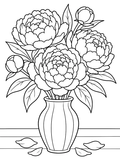 Peony bouquet coloring page