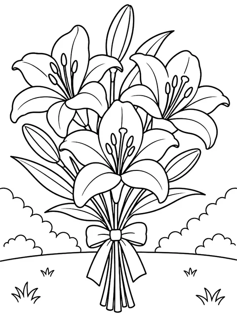 Lily bouquet coloring page