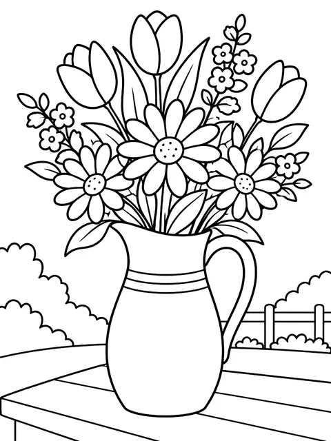 Bouquet in a pitcher coloring page