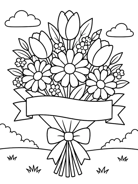 Bouquet with a blank banner coloring page