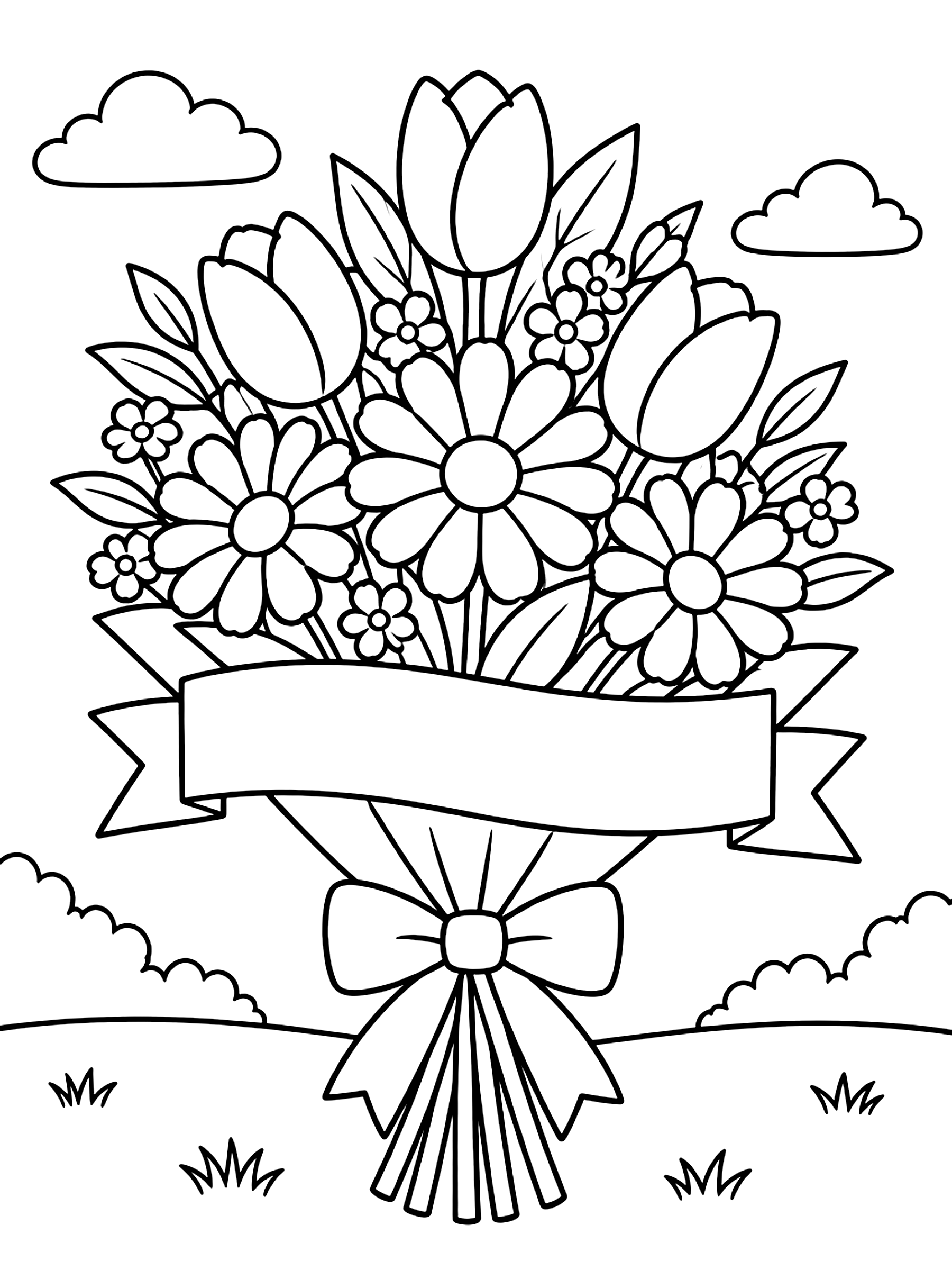 Bouquet with a blank banner coloring page
