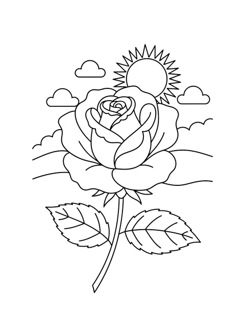 Single rose coloring page