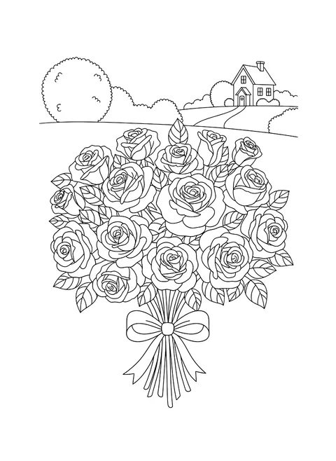 Rose bouquet coloring page