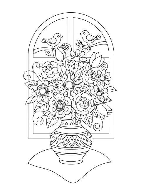 Flowers in a vase coloring page