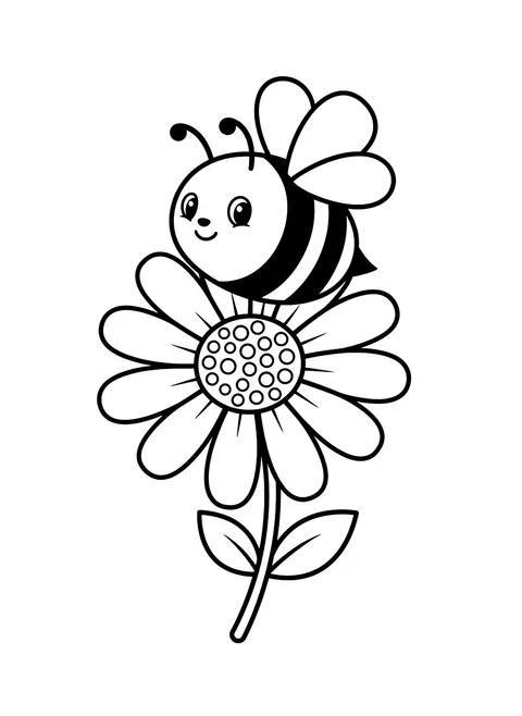 Easy Bee on a flower coloring page