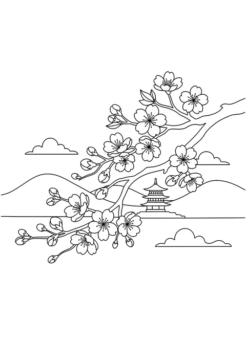 Cherry blossom branch coloring page