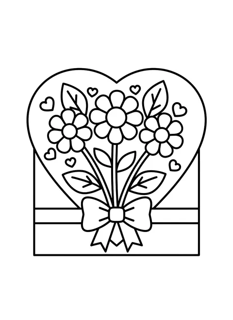 Easy Mother's Day bouquet card coloring page