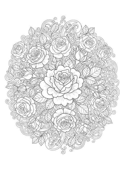 Detailed Botanical roses coloring page