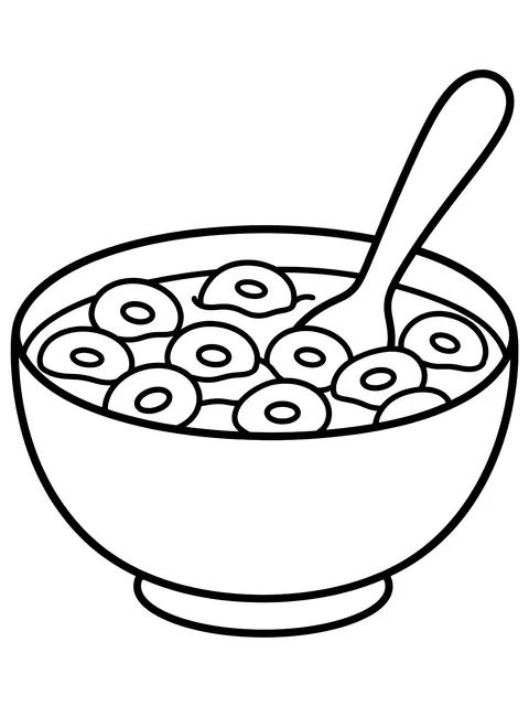 Easy Bowl of cereal with a spoon coloring page
