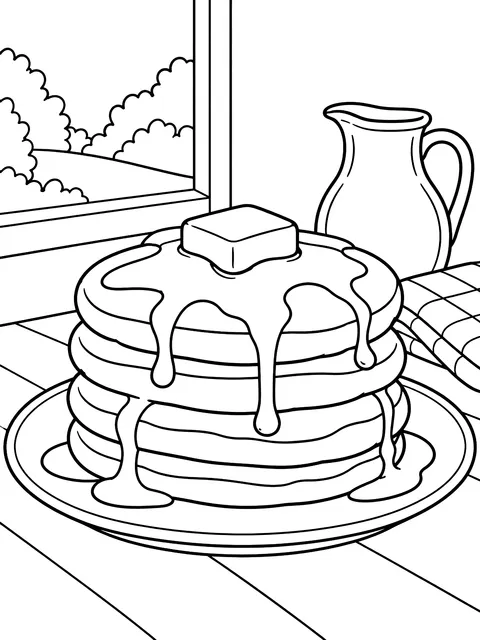 Stack of pancakes with syrup coloring page
