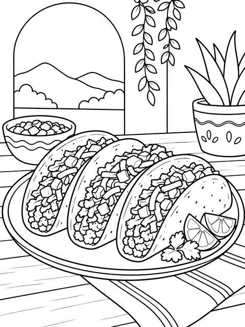 Plate of tacos coloring page