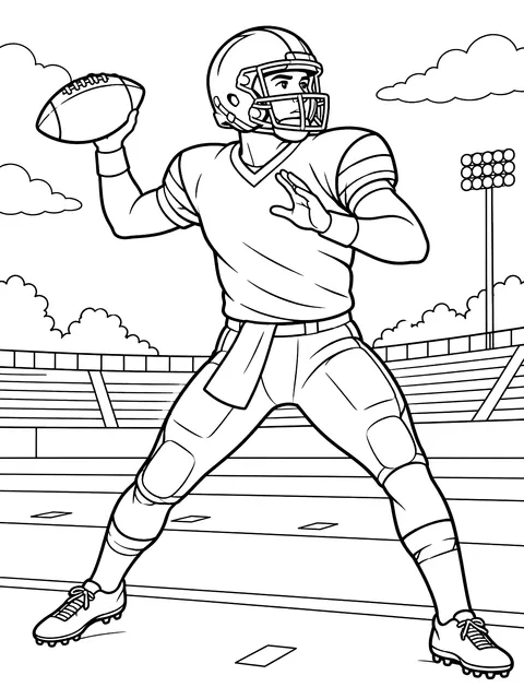 Quarterback throwing a pass coloring page