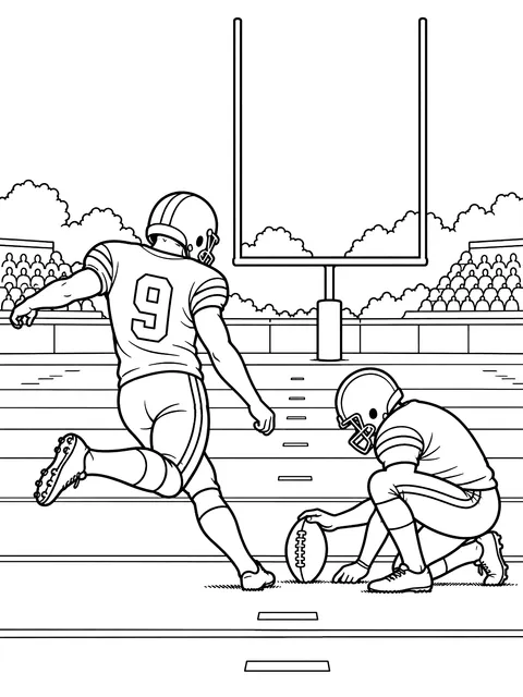 Kicker lining up a field goal coloring page