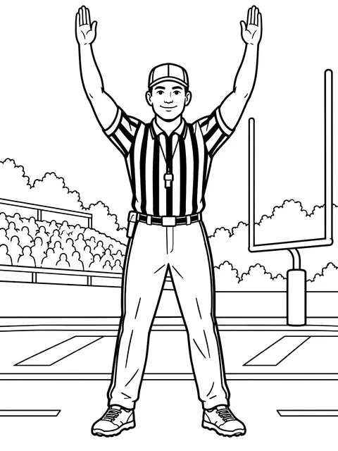 Referee signaling a touchdown coloring page