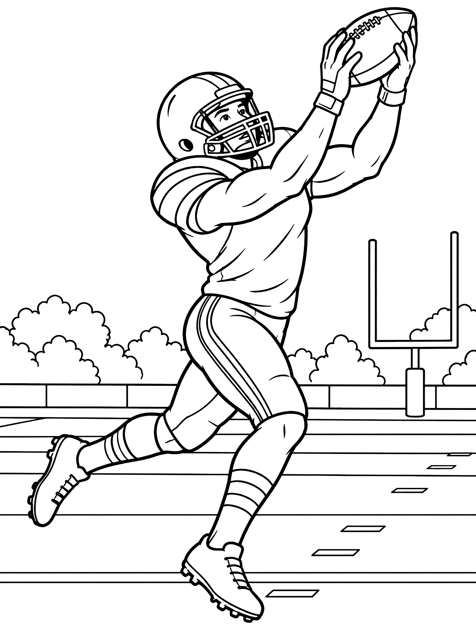 Receiver making a catch coloring page