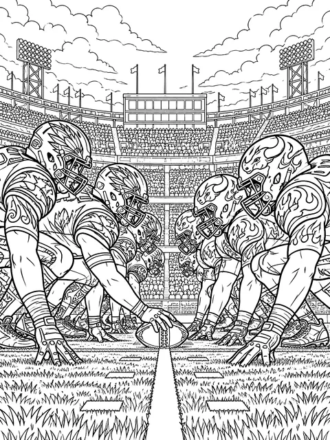 Detailed Two teams at the line of scrimmage coloring page