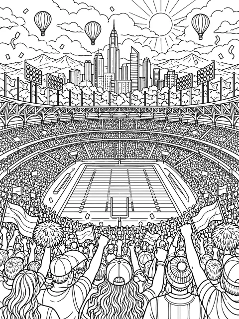 Detailed Stadium on game day coloring page