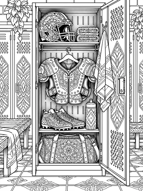 Detailed Locker with pads and cleats coloring page