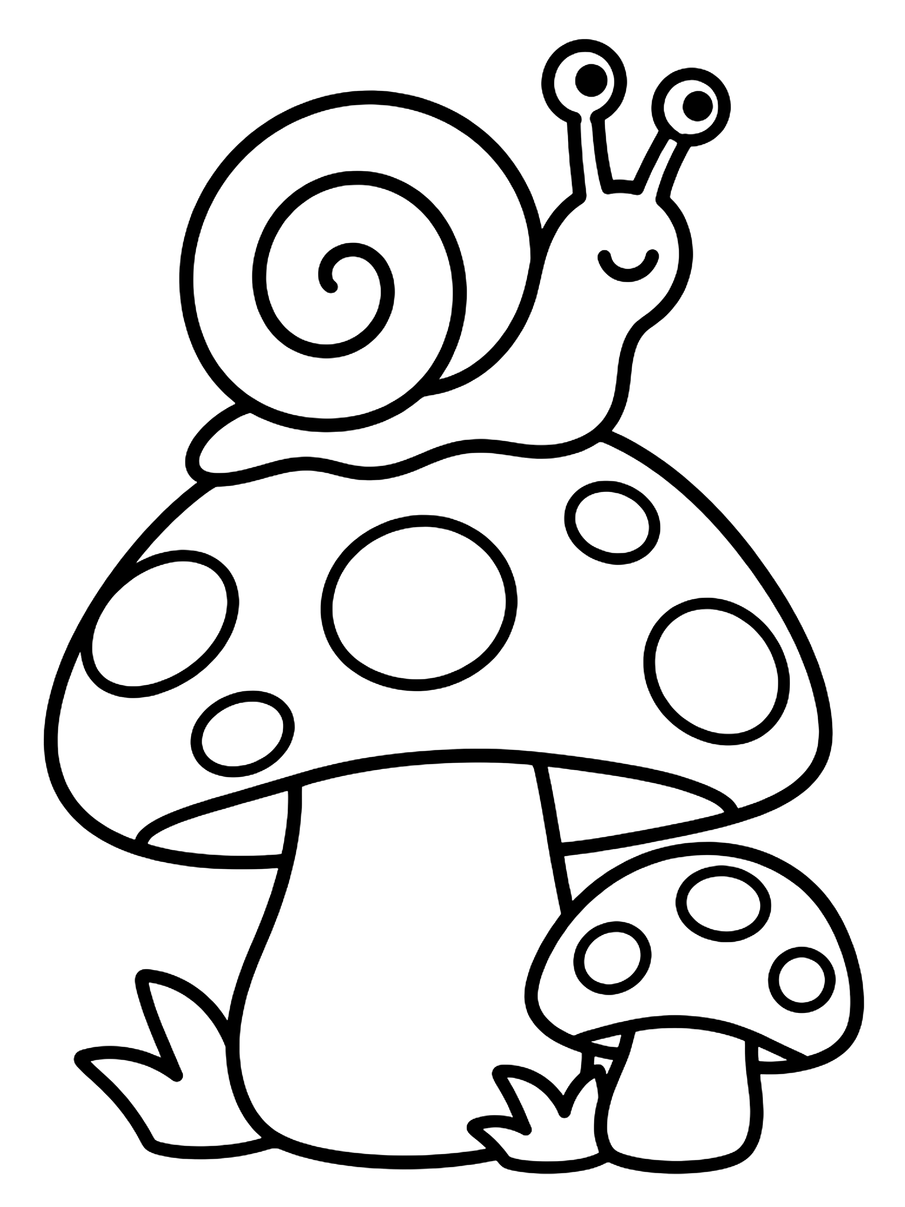 Easy Mushrooms with a snail coloring page