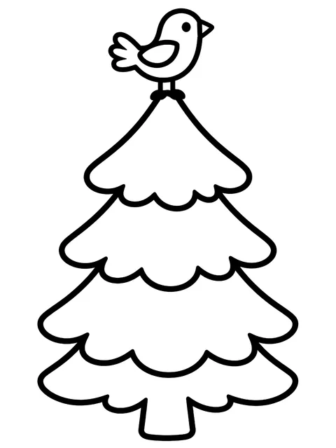 Easy Pine tree with a bird on top coloring page