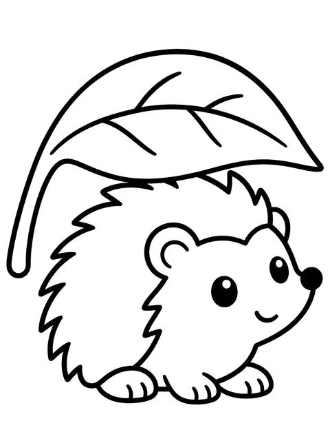 Easy Hedgehog under a leaf coloring page