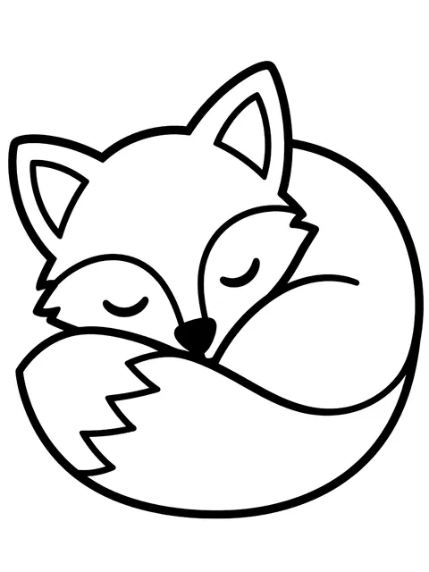 Easy Sleeping fox curled in a circle coloring page