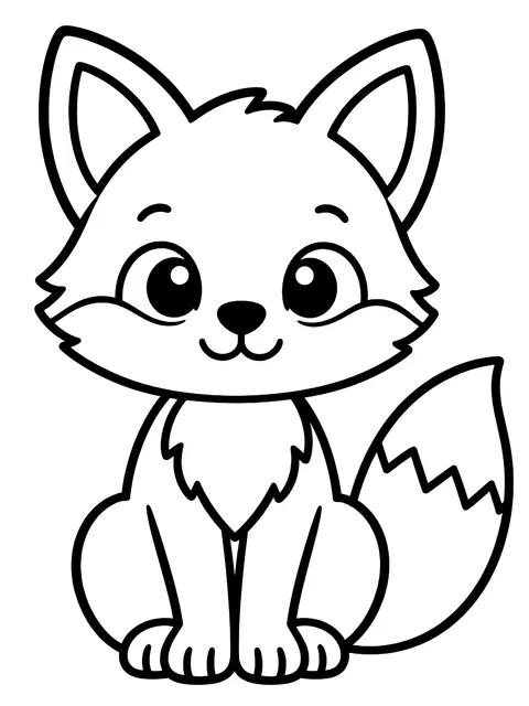 Easy Cute fox sitting coloring page