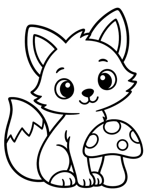 Easy Fox kit with a mushroom coloring page