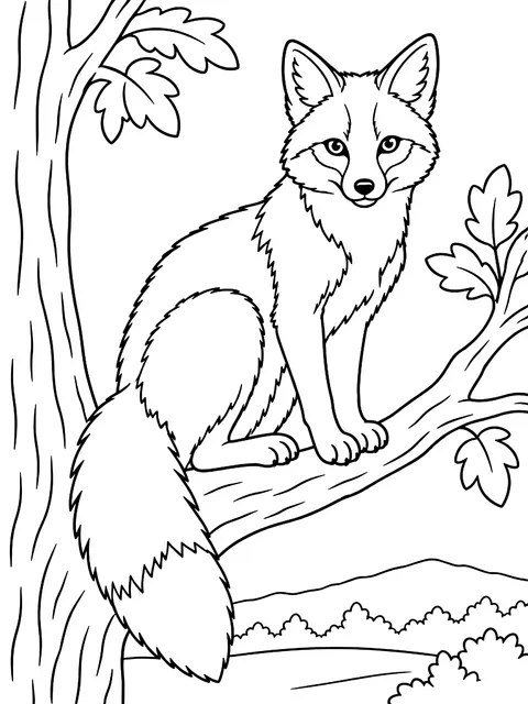 Gray fox in a tree coloring page
