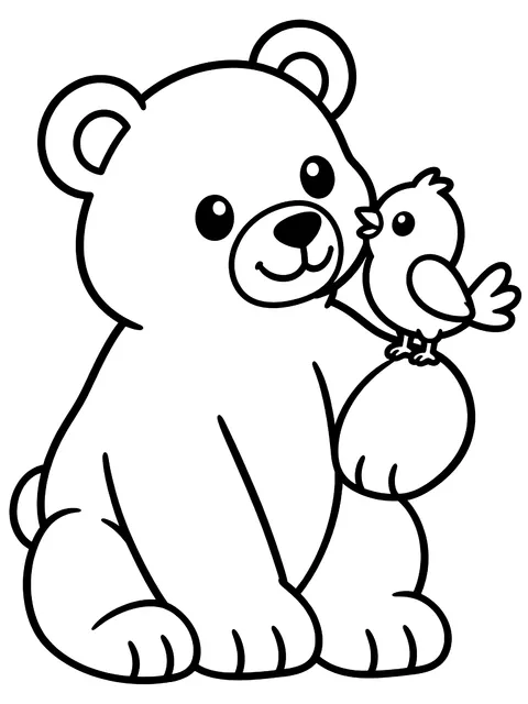 Easy Bear and bird friends coloring page