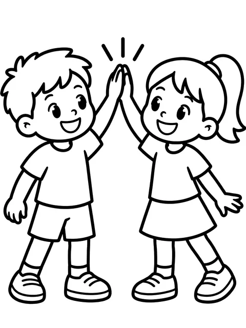 Easy Friends giving a high five coloring page