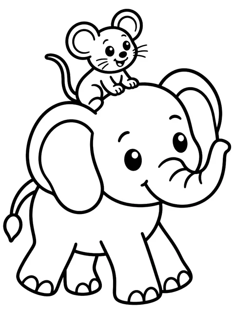 Easy Mouse riding on an elephant coloring page