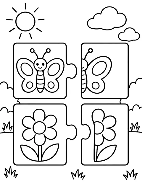 Matching puzzle pieces coloring page