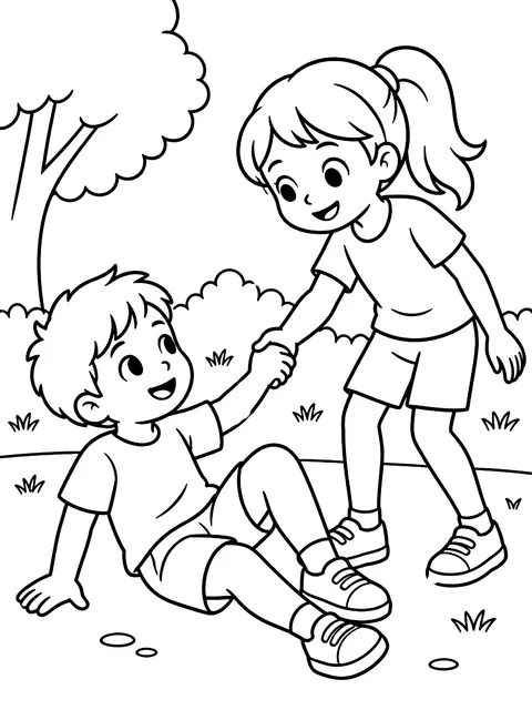 Helping a friend who fell coloring page
