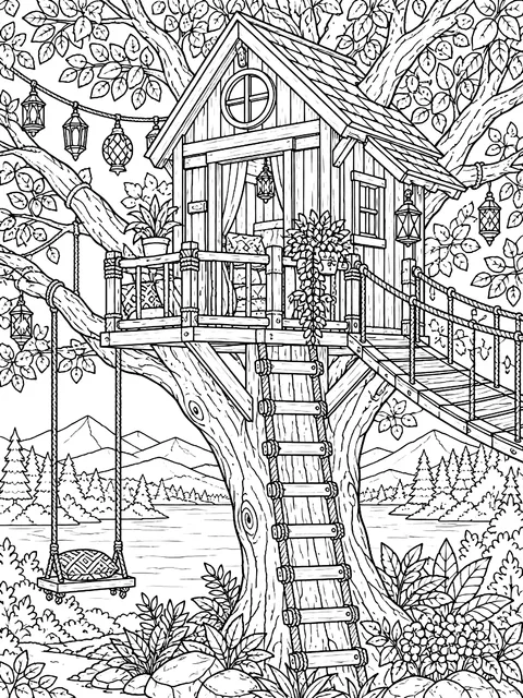 Detailed Tree house club coloring page