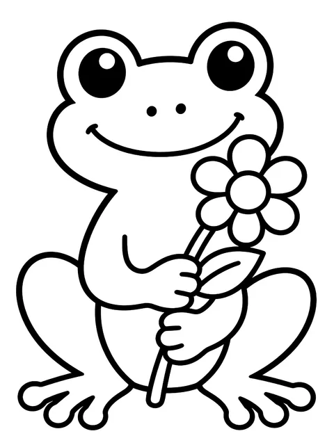 Easy Frog holding a flower coloring page