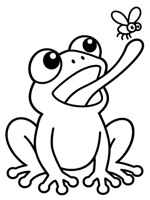 Easy Frog catching a fly coloring page